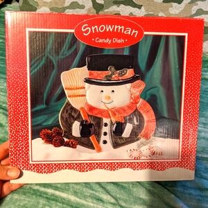Snowman Candy Dish - Festive Red and Black